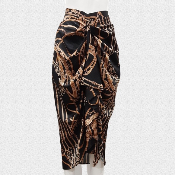 Sheike Dresses & Skirts - SHEIKE Asymmetric Pencil Skirt. Black and Brown Abstract Print